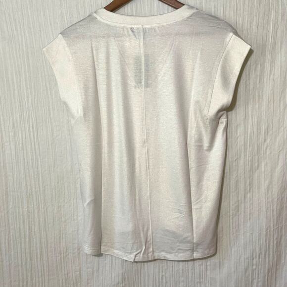 International INC Shirt V-Neck Washed White with Sheen Sleeveless Size Small - Picture 4 of 9